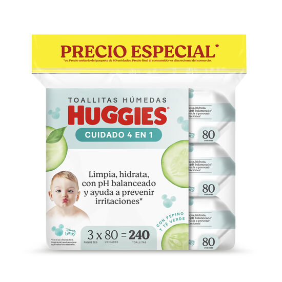 Tripack Toallitas Húmedas Huggies Cuidado 4 En 1 - 240 Unidades